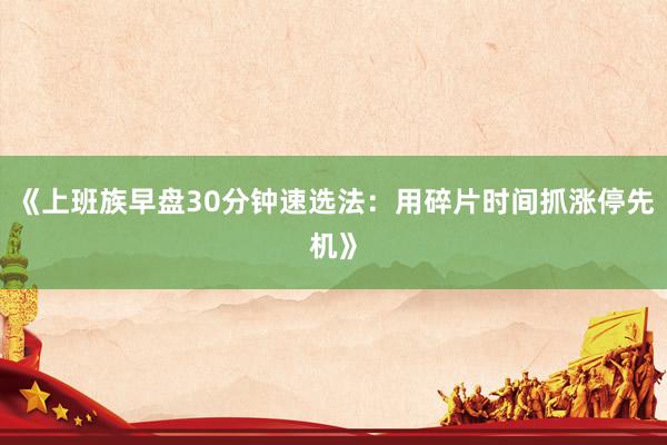 《上班族早盘30分钟速选法：用碎片时间抓涨停先机》