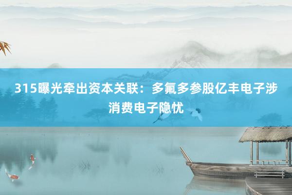 315曝光牵出资本关联：多氟多参股亿丰电子涉消费电子隐忧