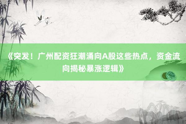 《突发！广州配资狂潮涌向A股这些热点，资金流向揭秘暴涨逻辑》